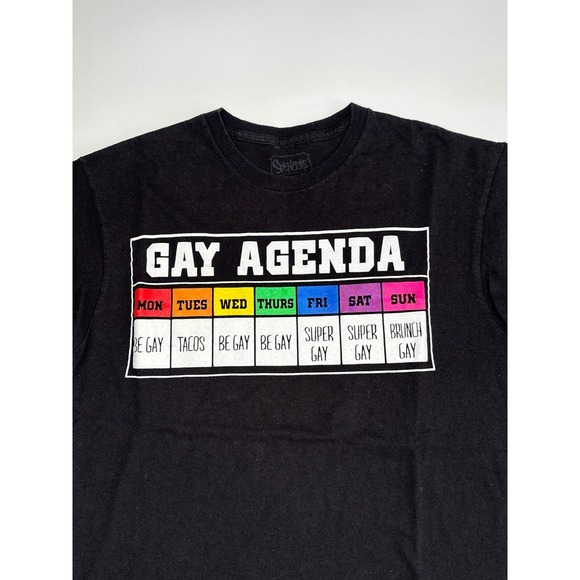 Gay Agenda Rainbow LGBTQ Pride Funny Graphic T-Shirt Mens Medium M Spencers - Picture 2 of 7